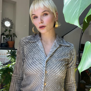 VTG 90s Silver Velvet Striped Blouse 