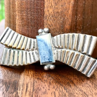 Vintage Sodalite Brooch Silver Tone Metal Abstract Southwestern Blue White Stone Crystal 