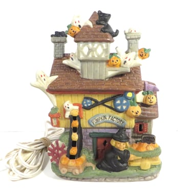 Vintage Porcelain Halloween Lighted Haunted House - Ceramic Pumpkin Factory Porcelain House 