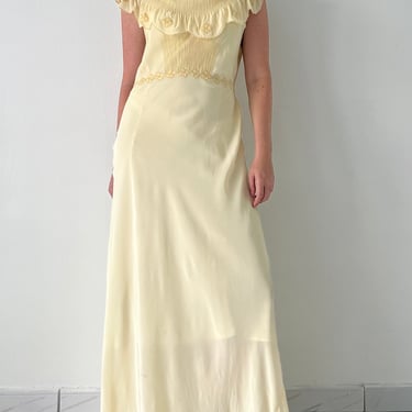 Handmade 1930's Yellow Silk Slip with Floral Embroidery