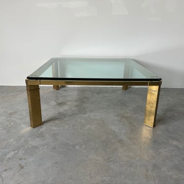 1980's Italian Postmodern Geometric  Brass And Glass Cocktail Table 