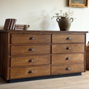 Antique English Bank of School Drawers/Sideboard 