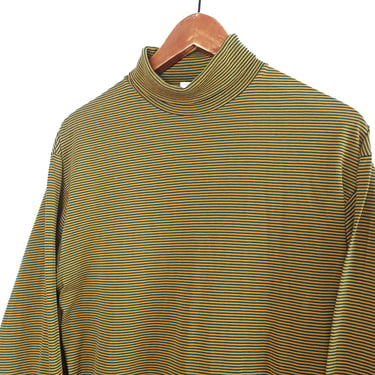 striped turtle neck / 60s striped shirt / 1960s green and mustard striped turtle neck long sleeve shirt Medium 