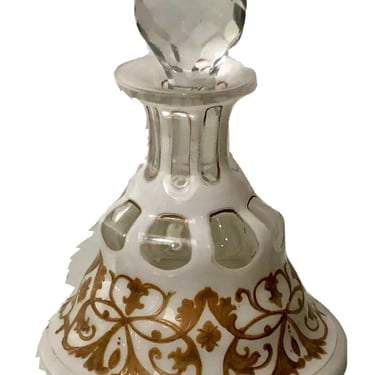 Unusual Antique Enamel Overlay Art Glass Perfume Bottle 