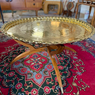 Mid Century Brass & Wooden Spider Leg Table