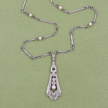 Art-Deco Diamond &amp; Pearl Necklace