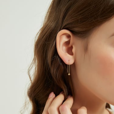 Morgan gold vermeil thread earrings, ball threader earrings, thread dangle earrings, dangle earrings, gold dangle earrings, dainty threader 