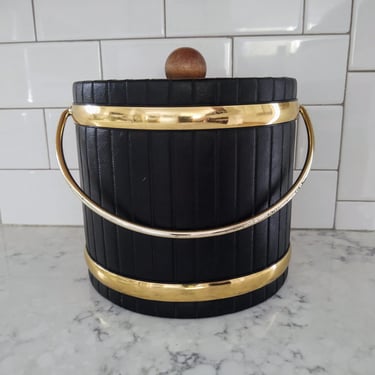 Vintage MCM Kraftware NYC Black & Brass Ice Bucket 