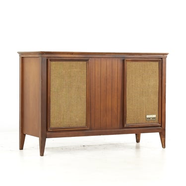 Zenith Mid Century Walnut and Cane Stereo Console - mcm 
