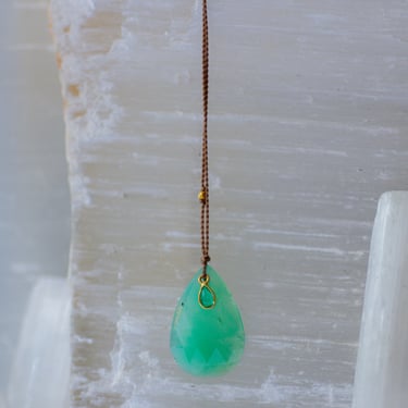 18k Gold, Green Chalcedony and Emerald Necklace