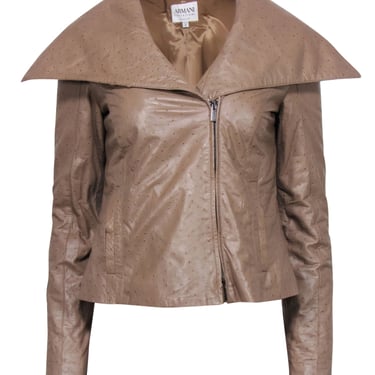 Armani Collezioni - Tan Textured Leather Draped Zip-Up Jacket Sz 6