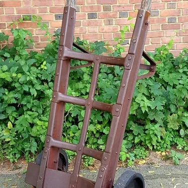 Industrial 1930's Riveted Keg Push Hand Cart Antique Vintage Dolly 