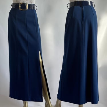 1970's Maxi Skirt Blue with Patent Leather Belt 