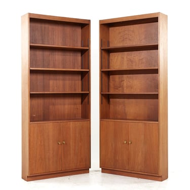 Jens Risom Style Mid Century Walnut Bookcases - Pair - mcm 