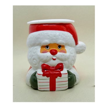 Vintage Santa Ceramic Tealight Candle Holder - 80s 1980s Christmas Home Decor 