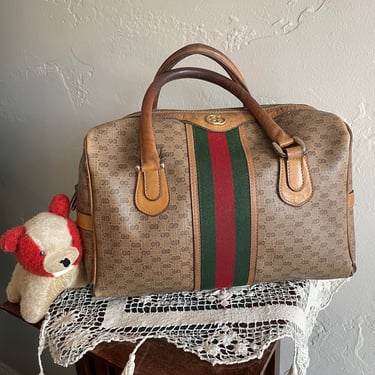 1970s Gucci Line Supreme Print Handbag Purse 