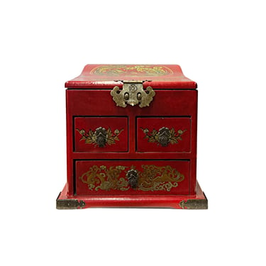 Chinese Oriental Red Dragon Phoenix Mirror Rectangular Jewelry Box ws2529BE 