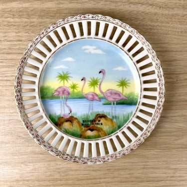 Miami, FL souvenir plate with flamingos - made in Occupied Japan - 1940s vintage 