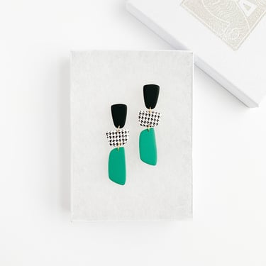 Houndstooth Drop in emerald | FW22 Collection, Polymer Clay Earrings, Statement Earrings, Hypoallergenic Posts, Dainty Dangle and Drop, 