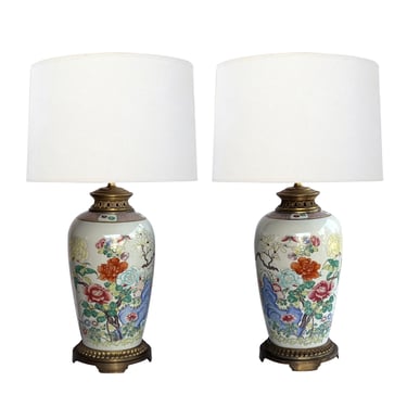 Large Pair of Chinese Famille Rose Vases Mounted as Lamps.