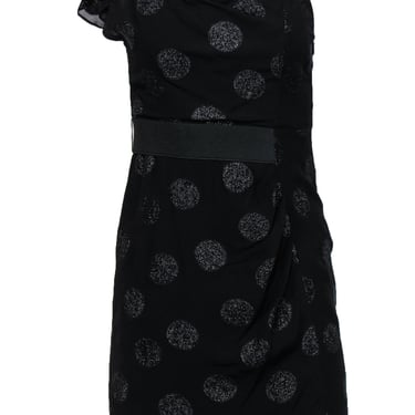 Nanette Lepore - Black Metallic Polka Dot Ruffled Sleeve Sheath Dress Sz 0