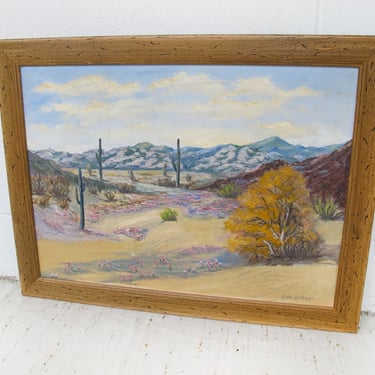 Large Desert Landscape Painting with Rustic Wood Frame - By Fred Hoffman 