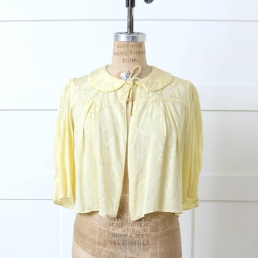 vintage 1940s bedroom jacket • lemon chiffon bow print jacquard fabric lingerie top 