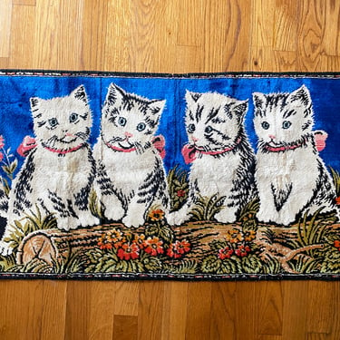 Vintage KITTENS Tapestry | 1960s 1970s Hippie Boho Cute Home decor | Kitty Cat Carpet Rug Wall Hanging Art | Near Mint Condition! 