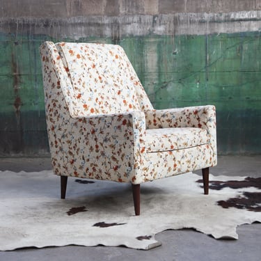 1960's McCobb High Dowel Leg Floral Upholstered Lounge Chair 