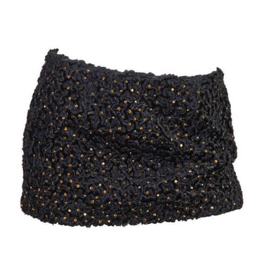 1990S Gianni Versace Black Faux Curly Lamb Fur Iconic Micro Mini Skirt With Gold Crystals 