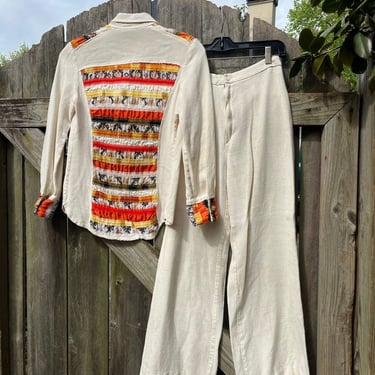 VTG 1970s Canvas Patchwork Pant Suit 