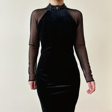 vintage dress little black dress lbd velvet dress lace dress midi dress formal dress cocktail dress evening gown mesh dress beaded size S/PM 