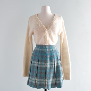Cutest Blue &amp; Grey Plaid Pleated School Girl Skirt / Sz S