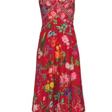 Tadashi Shoji - Red Floral Print Sleeveless Maxi Dress Sz 14