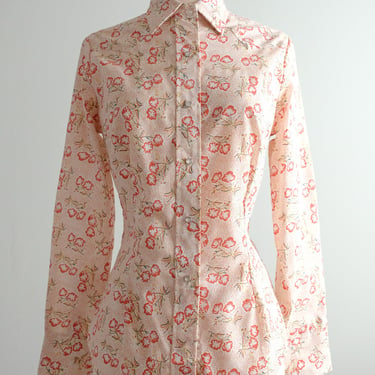 Pristine 1970's Coral Speckled Floral Vintage Western Shirt / Sz M/L