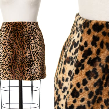 Vintage Y2K Skirt | 2000s Leopard Animal Print Faux Fur High Waisted Mini Skirt (small) 