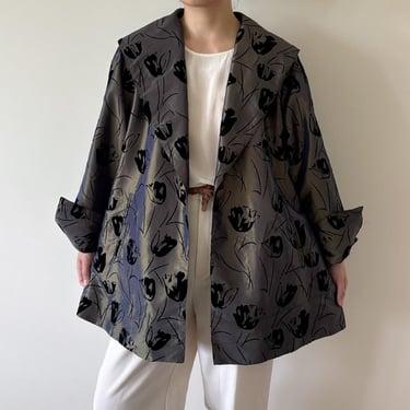 vintage blazer vintage jacket vintage coat floral metallic tulip satin 90s retro vintage style minimalist size L 