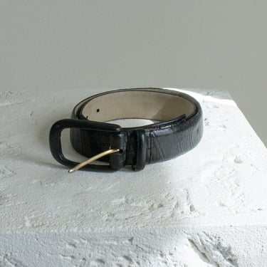 Vintage black leather reptile embossed belt // 28-32