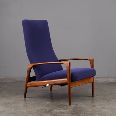 Trensums Mid-Century Modern Lounge Chair Recliner Blue Wool 
