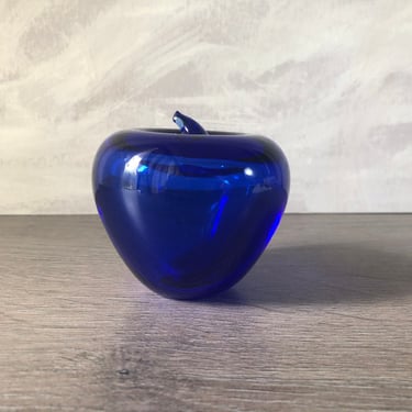 Vintage Cobalt Glass Handcrafted Apple Paperweight 