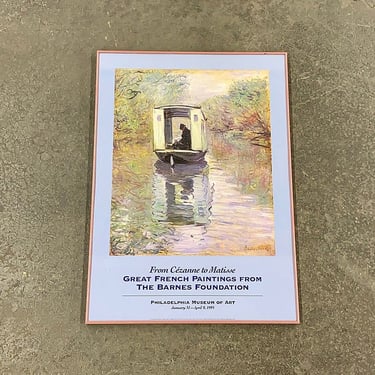 Vintage Claude Monet Print 1990s Retro Size 32x23 Contemporary + The Boat Studio + Philadelphia Museum of Art + Great French Paintings 