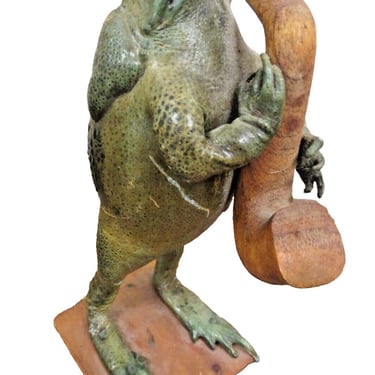 Vintage Taxidermy Frog - Mexican Folk Art Toad Playing Saxaphone Horn Instrument 