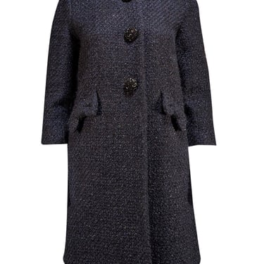 Milly - Navy Metallic Tweed Boucle Collarless Coat Sz 6