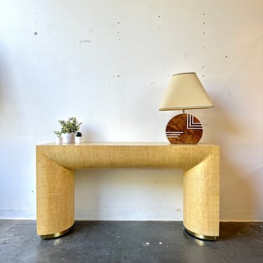 Vintage Grasscloth and brass console table 