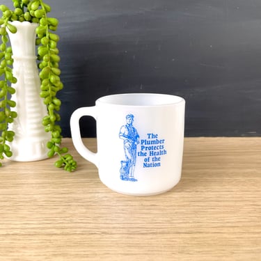 Federal milk glass plumber advertising mug - 1970s vintage 