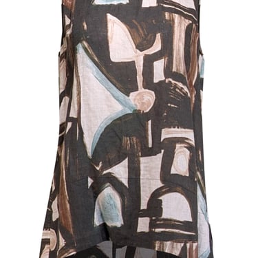 Lafayette 148 - Brown, Black, & White Abstract Print Linen Sleeveless Top Sz 8