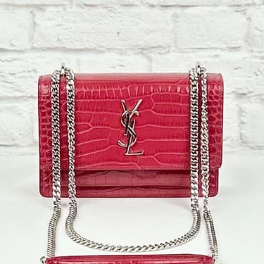 Saint Laurent Sunset WOC Croc-Embossed, Red/Silver