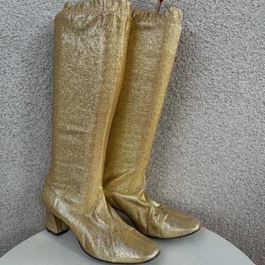 Vintage 60s lurex metallic gold mod heel boots Sz 9 B 