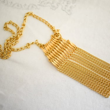 1970s Gold Aluminum Chain Fringe Necklace 