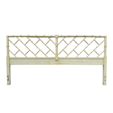 Chinese Chippendale King Headboard by Henry Link Bali Hai - Vintage Creamy White Faux Bamboo Fretwork Chinoiserie Coastal Style 